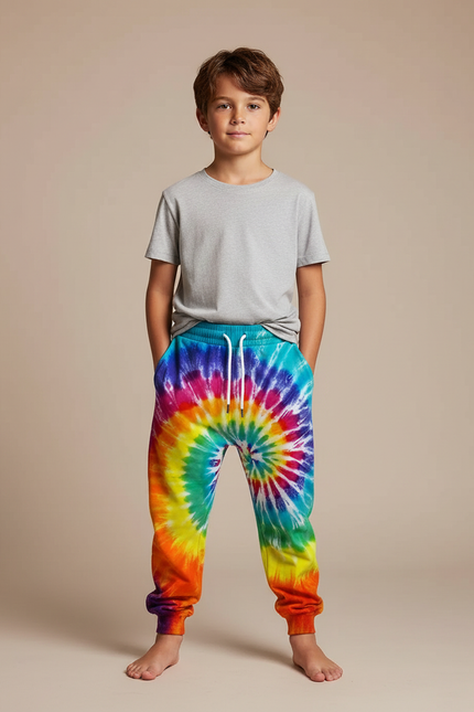Pantalon Fluide Tie-Dye Arc-en-ciel Confortable Ample Enfant - Multicolore Molleton