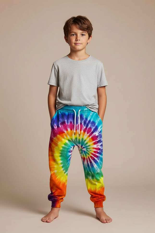 Pantalon Fluide Tie-Dye Arc-en-ciel Confortable Ample Enfant - Multicolore Molleton
