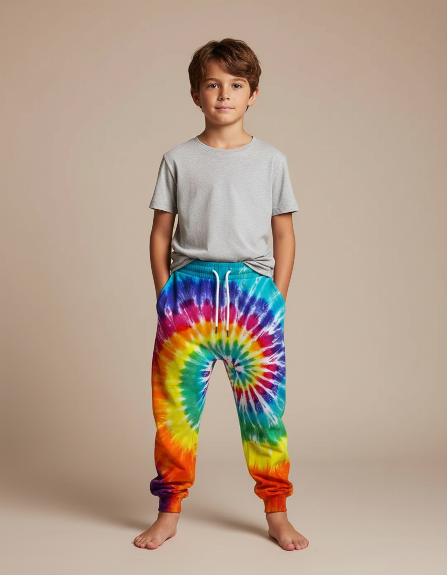 Pantalon Fluide Tie-Dye Arc-en-ciel Confortable Ample Enfant - Multicolore Molleton