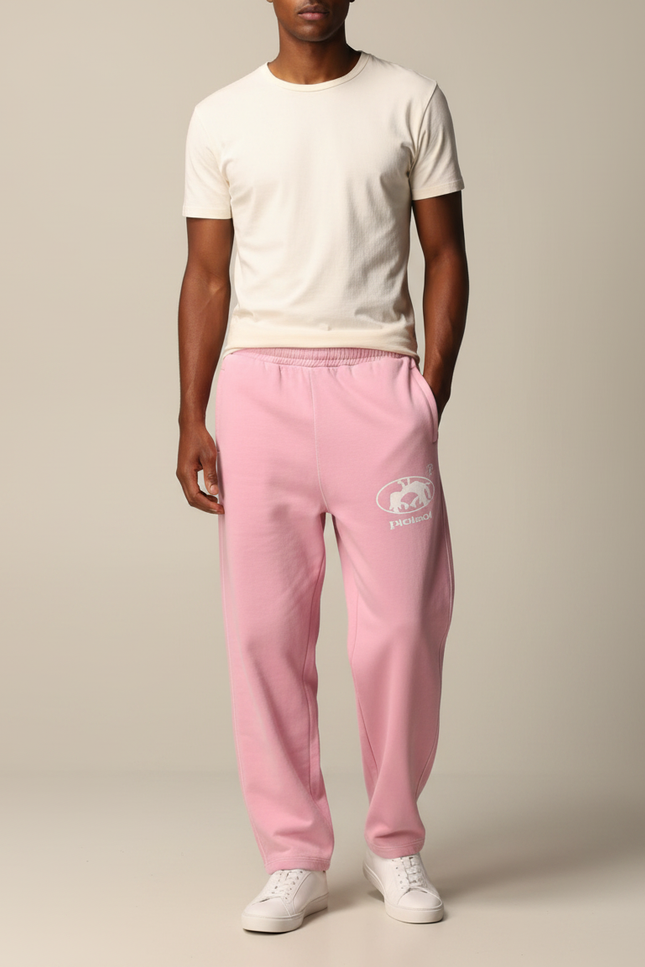 Pantalon Fluide Rose Ample Logo Blanc Décontracté Coton - Molleton