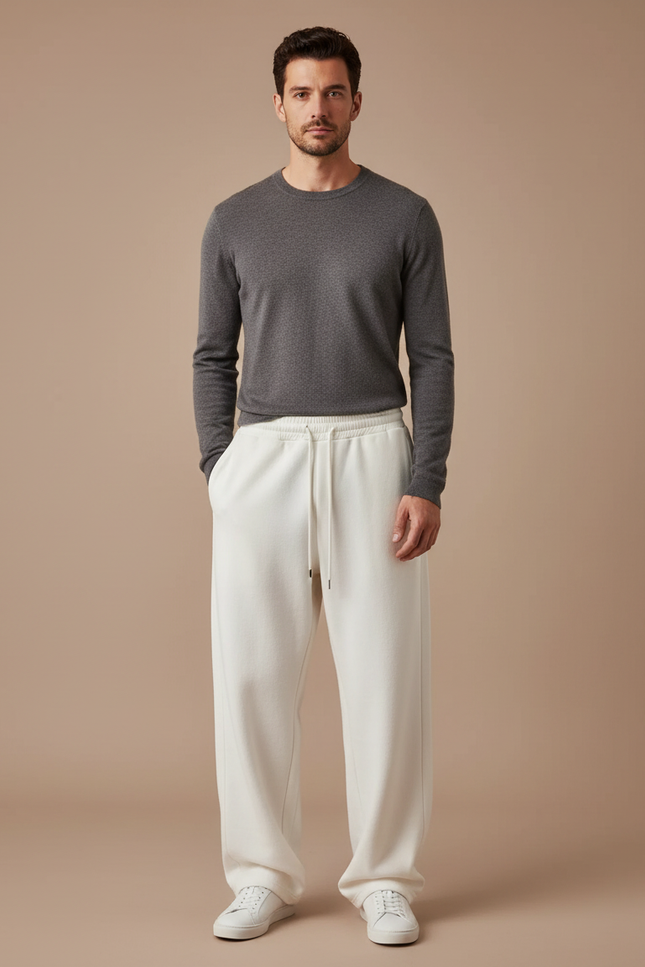 Pantalon Fluide Écru Ample Décontracté Cordon Homme - Beige Molleton