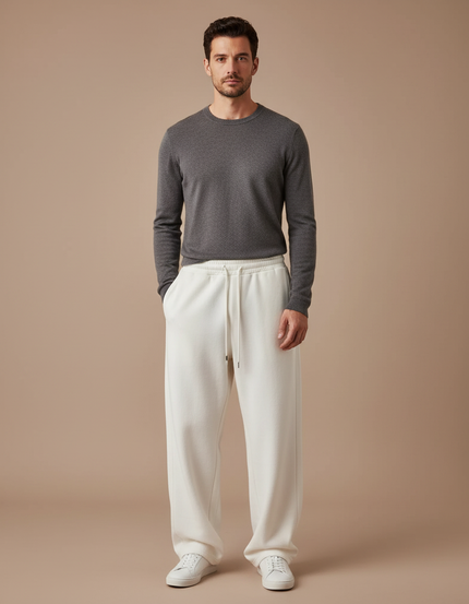 Pantalon Fluide Écru Ample Décontracté Cordon Homme - Beige Molleton