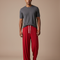 Pantalon Fluide Rouge Côtelé Ample Cordon Décontracté - Maille