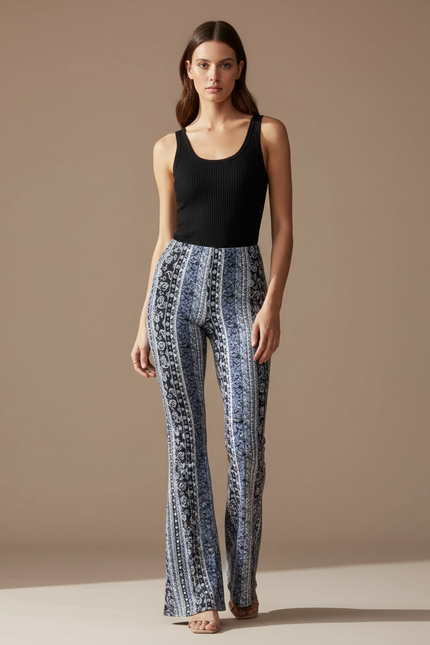 Pantalon Fluide Imprimé Bohème Évasé Confortable - Viscose