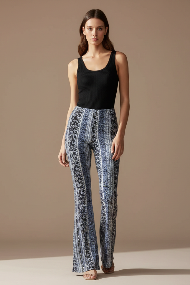 Pantalon Fluide Imprimé Bohème Évasé Confortable - Viscose