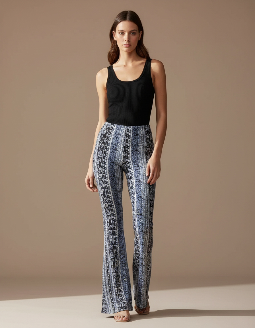 Pantalon Fluide Imprimé Bohème Évasé Confortable - Viscose