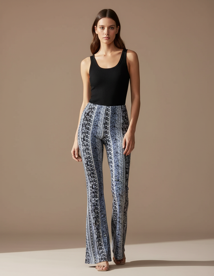 Pantalon Fluide Imprimé Bohème Évasé Confortable - Viscose