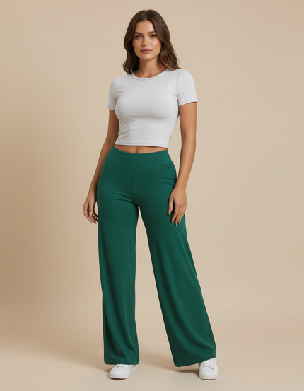 Pantalon Fluide Évasé Femme - Vert Polyester