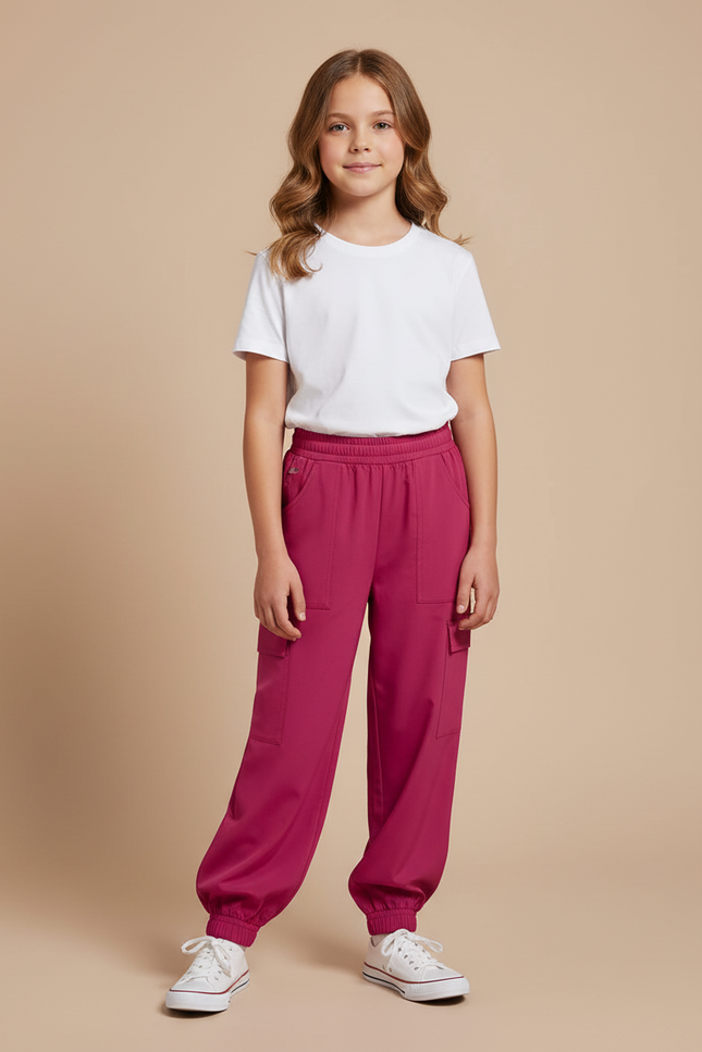 Pantalon Fluide Fuschia Cargo Ample Enfant - Rose Polyester