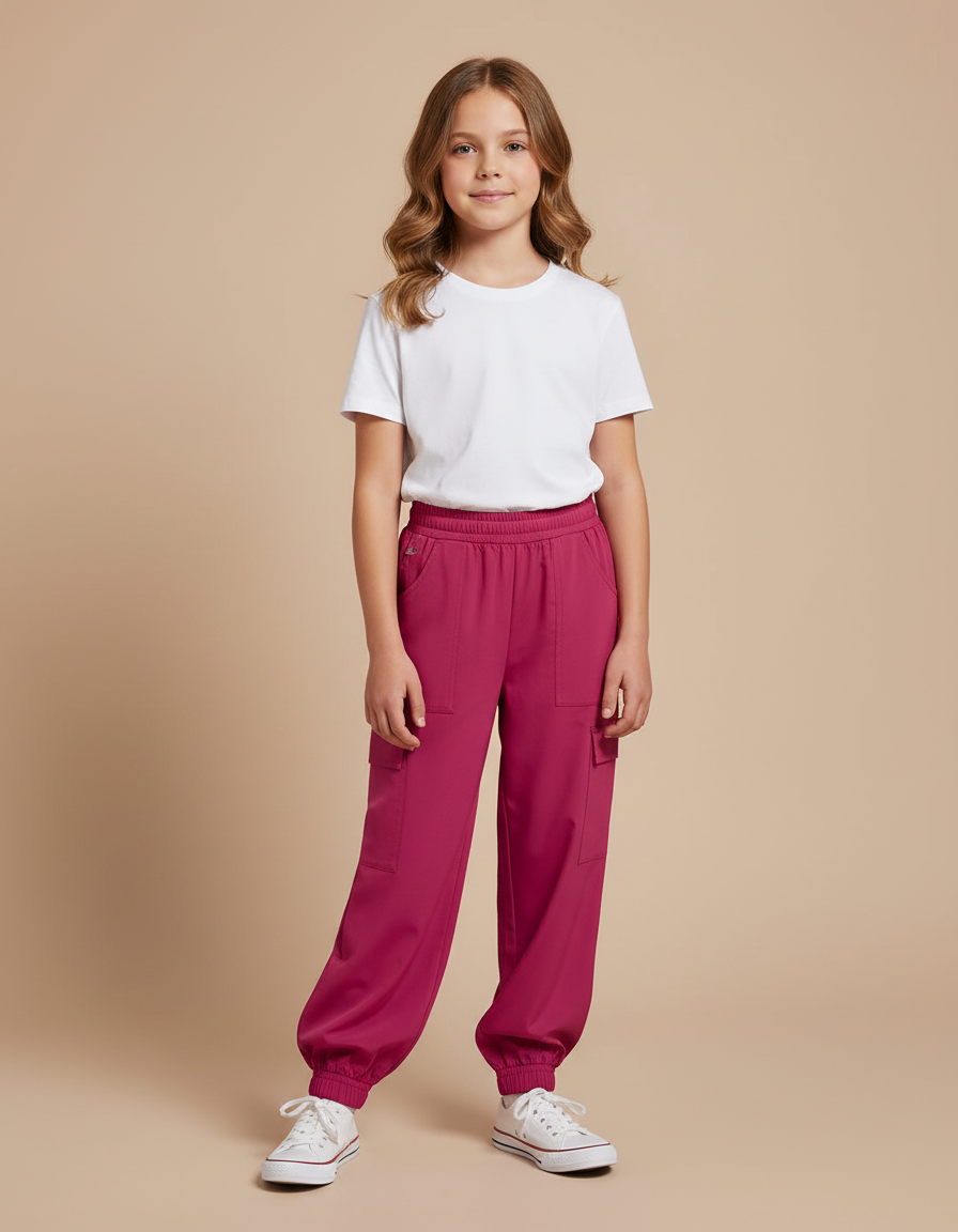 Pantalon Fluide Fuschia Cargo Ample Enfant - Rose Polyester