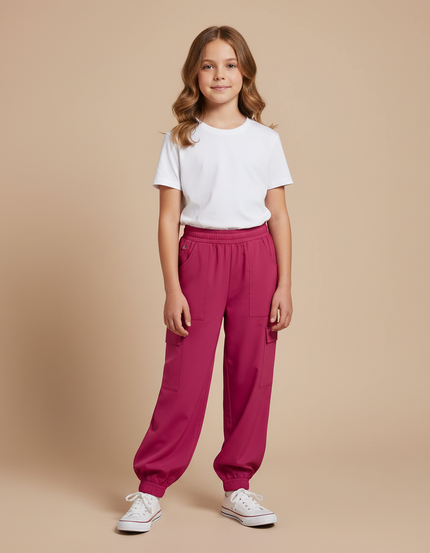 Pantalon Fluide Fuschia Cargo Ample Enfant - Rose Polyester