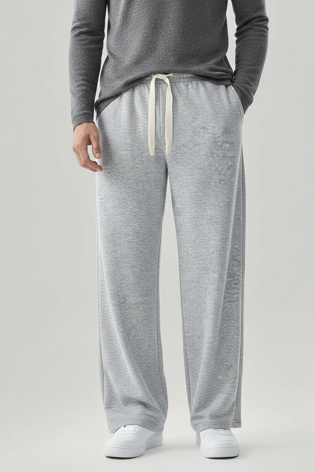 Pantalon Fluide Gris Ample Décontracté Confortable Cordon - Molleton