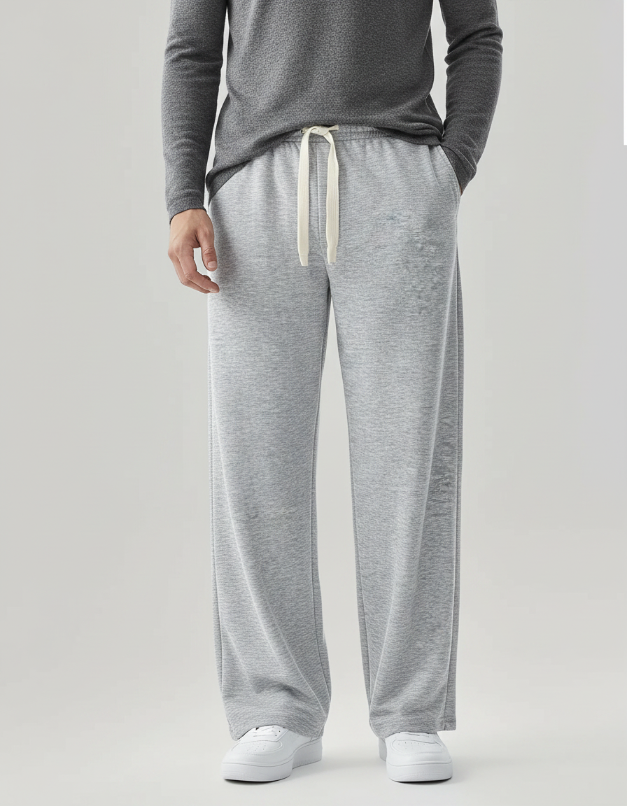 Pantalon Fluide Gris Ample Décontracté Confortable Cordon - Molleton