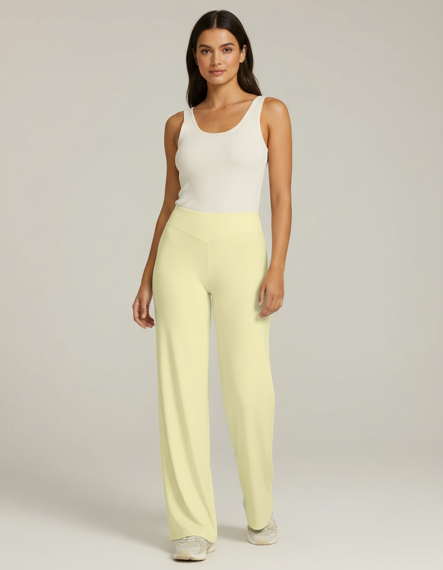 Pantalon Fluide Jaune Clair Femme Ample Yoga - Viscose