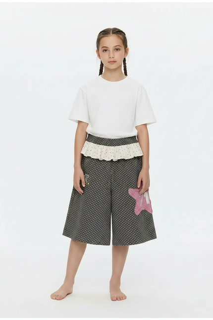 Pantalon Fluide Gris Pois Étoile Ample Enfant - Coton