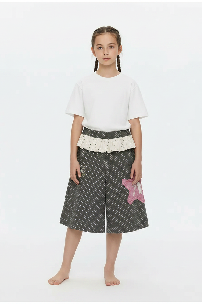 Pantalon Fluide Gris Pois Étoile Ample Enfant - Coton