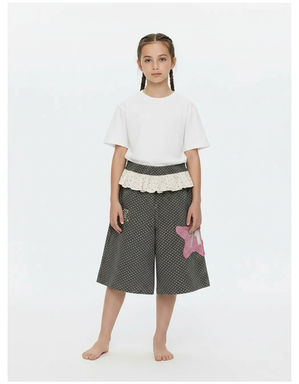 Pantalon Fluide Gris Pois Étoile Ample Enfant - Coton