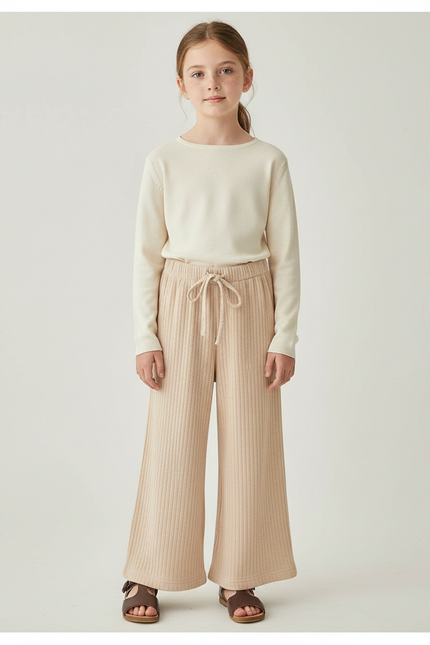 Pantalon Fluide Enfant Fille - Beige Maille