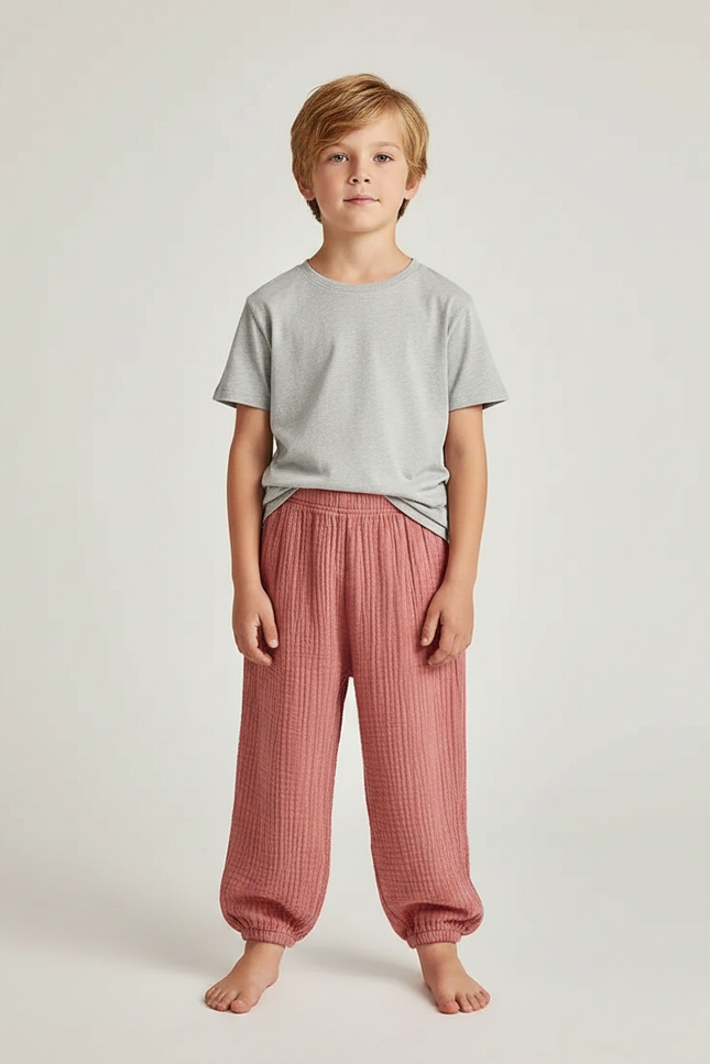 Pantalon Fluide Rose Gaze Ample Confortable Enfant - Coton
