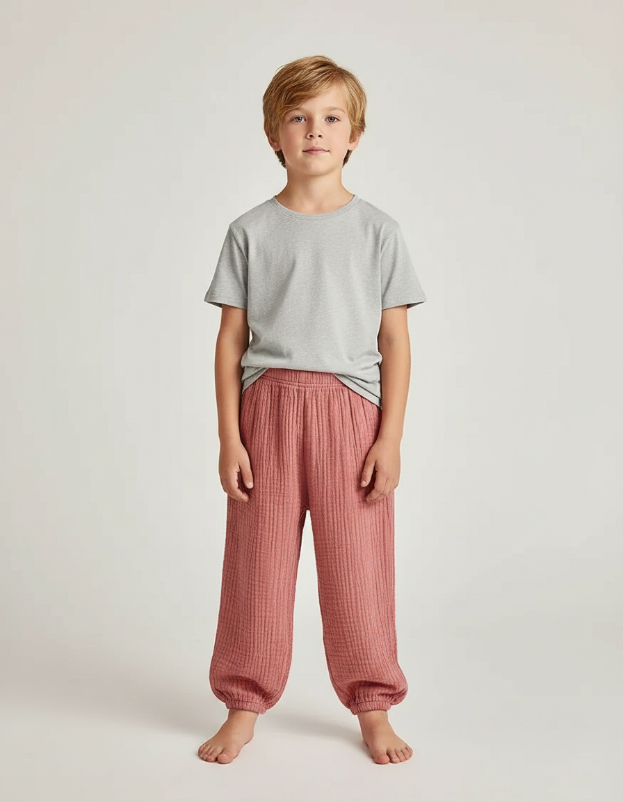 Pantalon Fluide Rose Gaze Ample Confortable Enfant - Coton