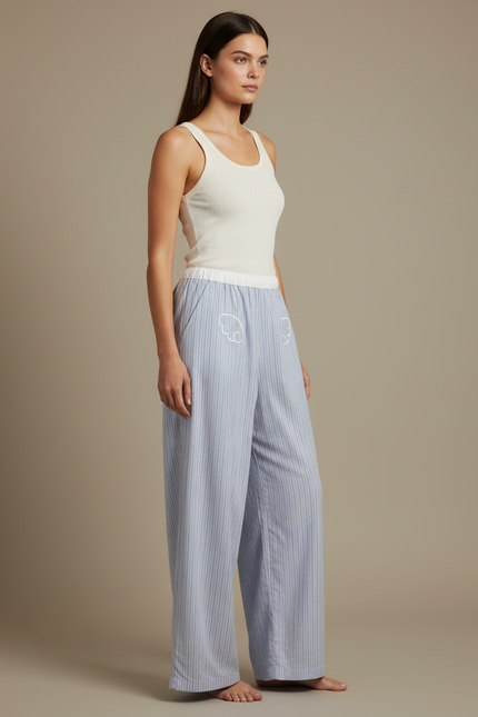Pantalon Fluide Rayé Bleu Et Blanc - Lin