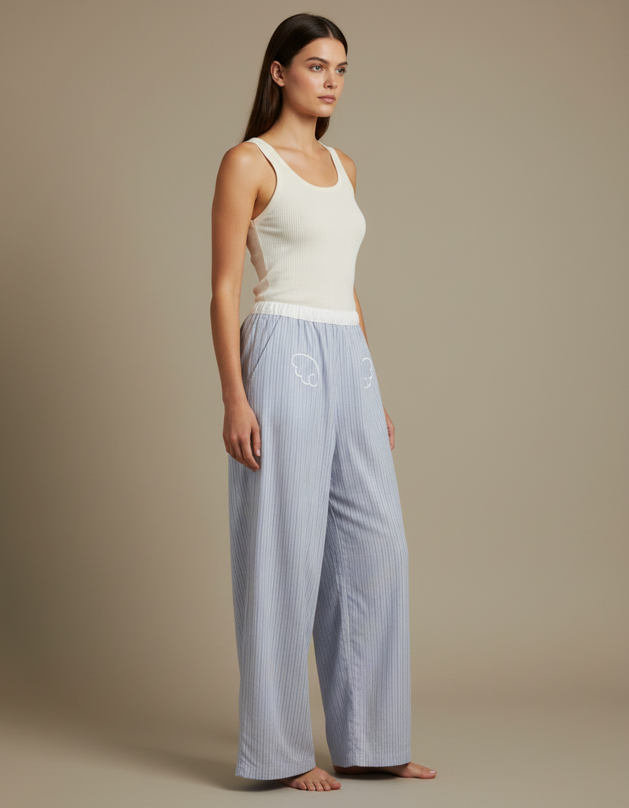 Pantalon Fluide Rayé Bleu Et Blanc - Lin