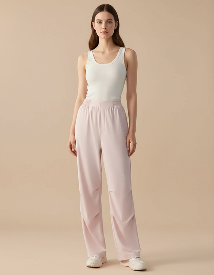 Pantalon Fluide Rose Drapé Ample Taille Élastiquée - Polyester