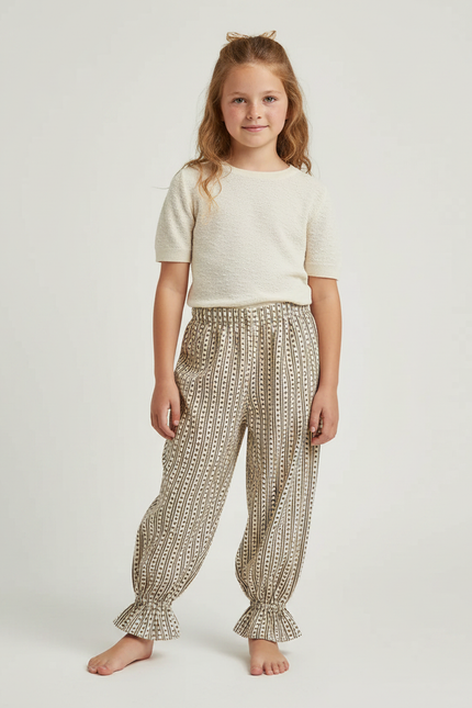 Pantalon Fluide Imprimé Rayures Cœur Ample Fille - Viscose