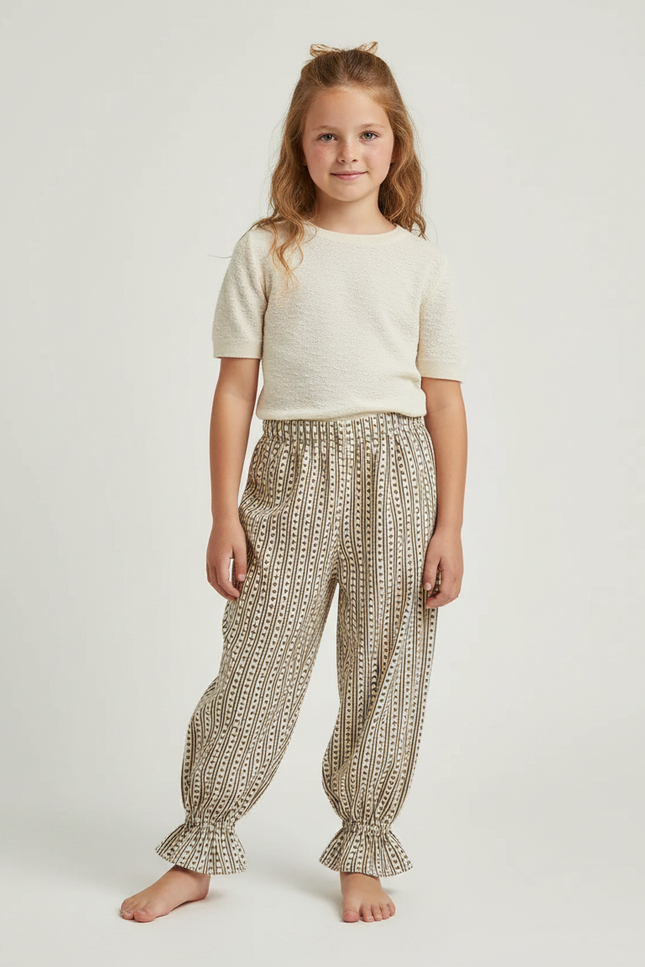 Pantalon Fluide Imprimé Rayures Cœur Ample Fille - Viscose
