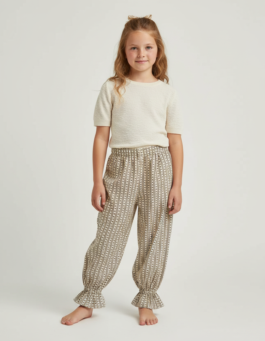 Pantalon Fluide Imprimé Rayures Cœur Ample Fille - Viscose