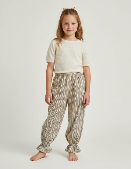 Pantalon Fluide Imprimé Rayures Cœur Ample Fille - Viscose