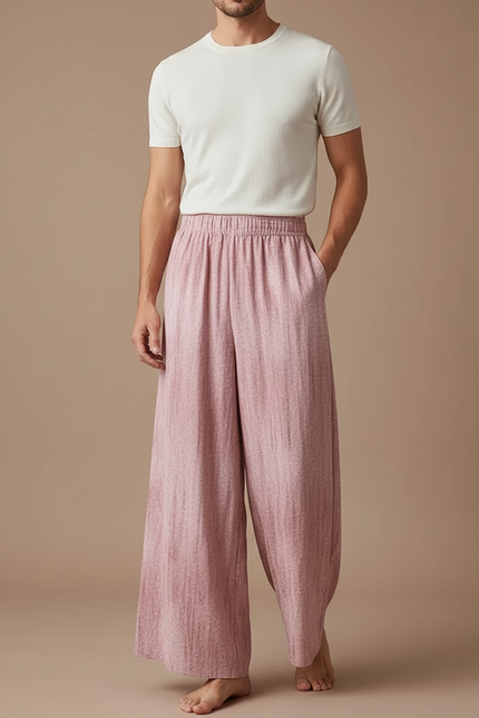 Pantalon Fluide Rose Ample Décontracté Lin Léger