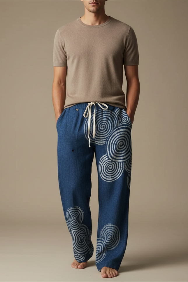 Pantalon Fluide Bleu Spiralé Décontracté Ample Homme - Jean