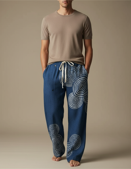 Pantalon Fluide Bleu Spiralé Décontracté Ample Homme - Jean