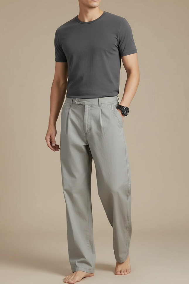 Pantalon Fluide Gris Ample Décontracté Coton Homme