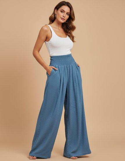 Pantalon Fluide Femme Bleu - Viscose