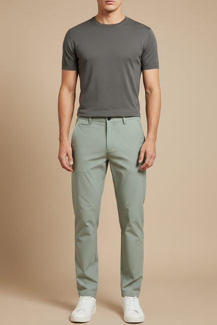 Pantalon Fluide Homme Vert Clair Ajusté Casual - Polyester