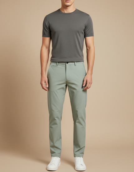 Pantalon Fluide Homme Vert Clair Ajusté Casual - Polyester
