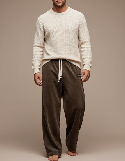 Pantalon Fluide Côtelé Marron Décontracté Homme Ample - Cordé