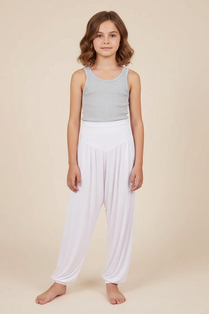 Pantalon Fluide Blanc Ample Harem Confortable Fille - Viscose