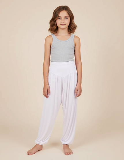 Pantalon Fluide Blanc Ample Harem Confortable Fille - Viscose