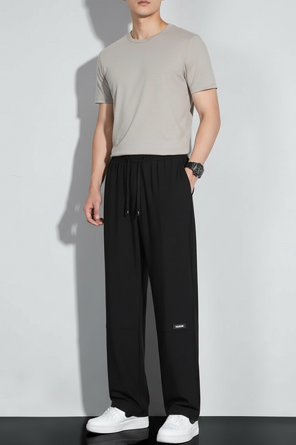 Pantalon Fluide Noir Ample Décontracté Homme Sport - Polyester