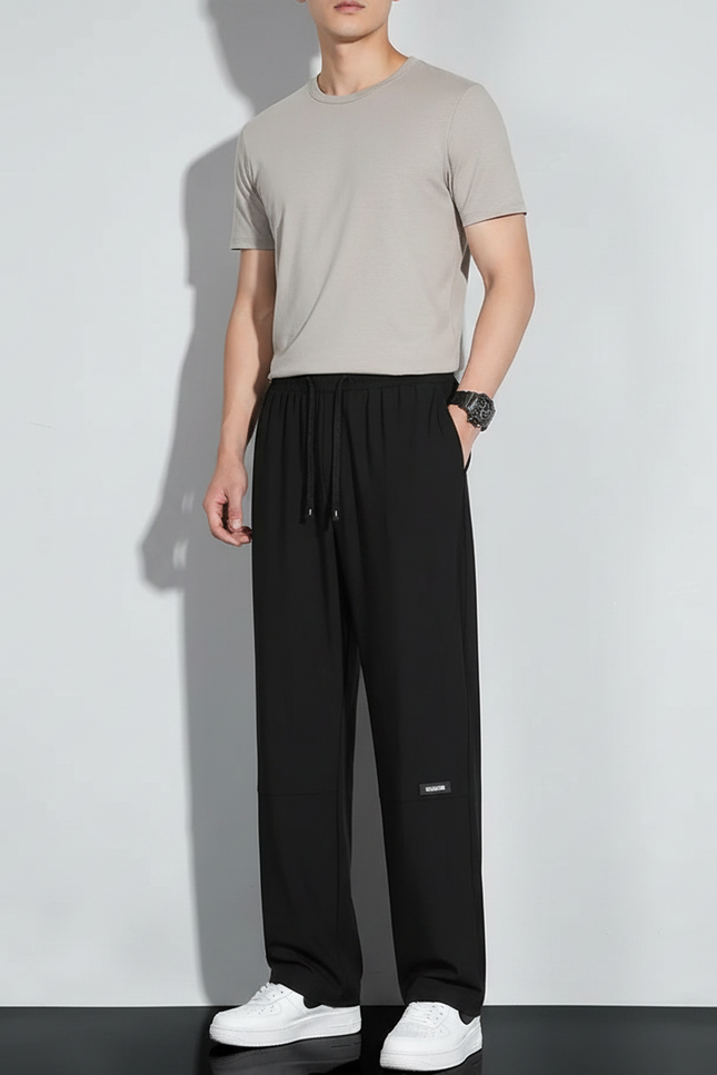 Pantalon Fluide Noir Ample Décontracté Homme Sport - Polyester