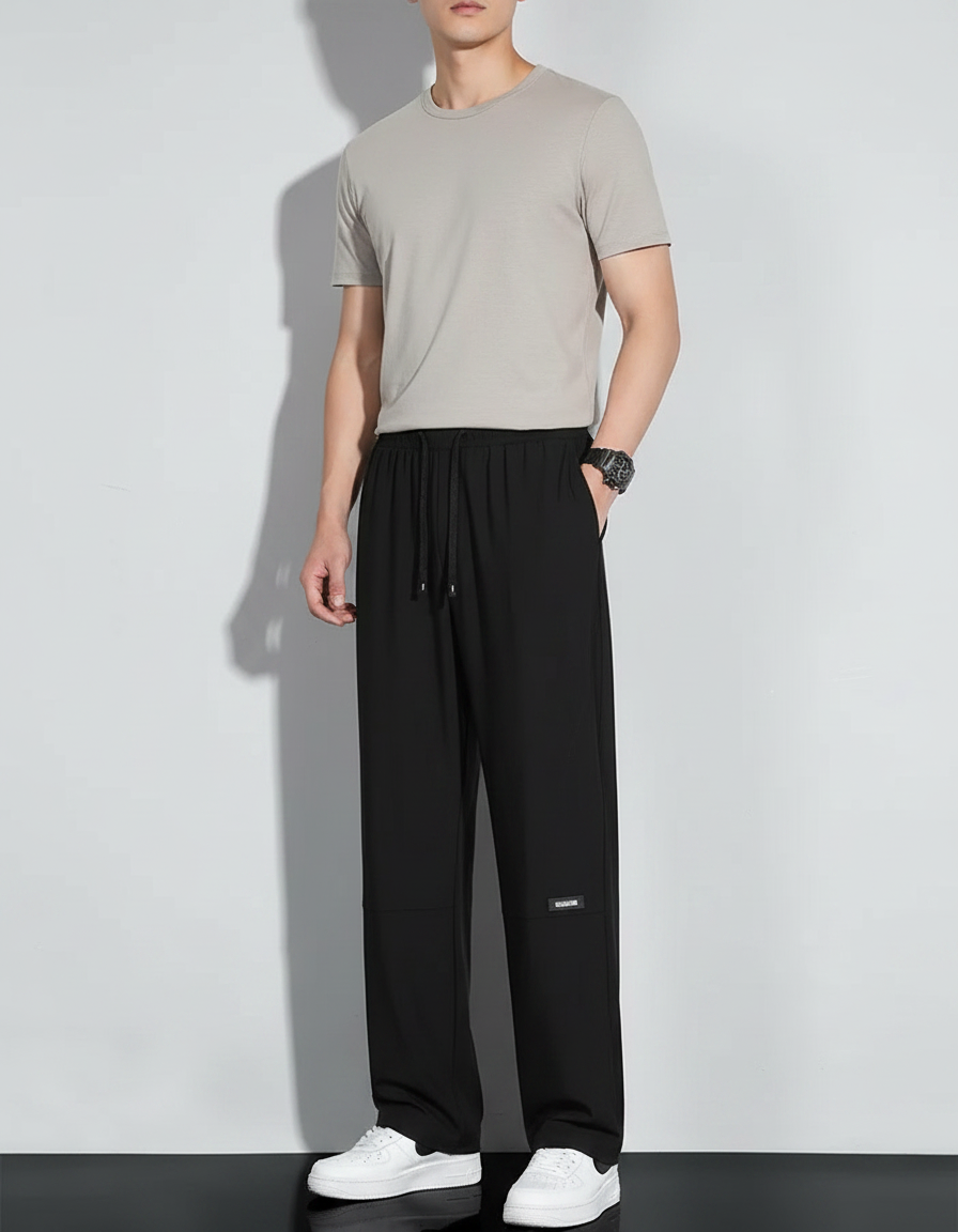 Pantalon Fluide Noir Ample Décontracté Homme Sport - Polyester