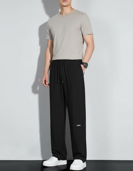 Pantalon Fluide Noir Ample Décontracté Homme Sport - Polyester