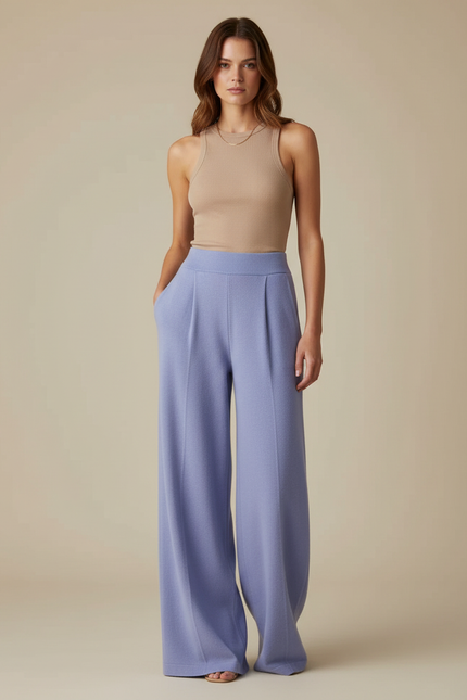 Pantalon Fluide Bleu Ample Tricot Confortable Femme - Violet Maille