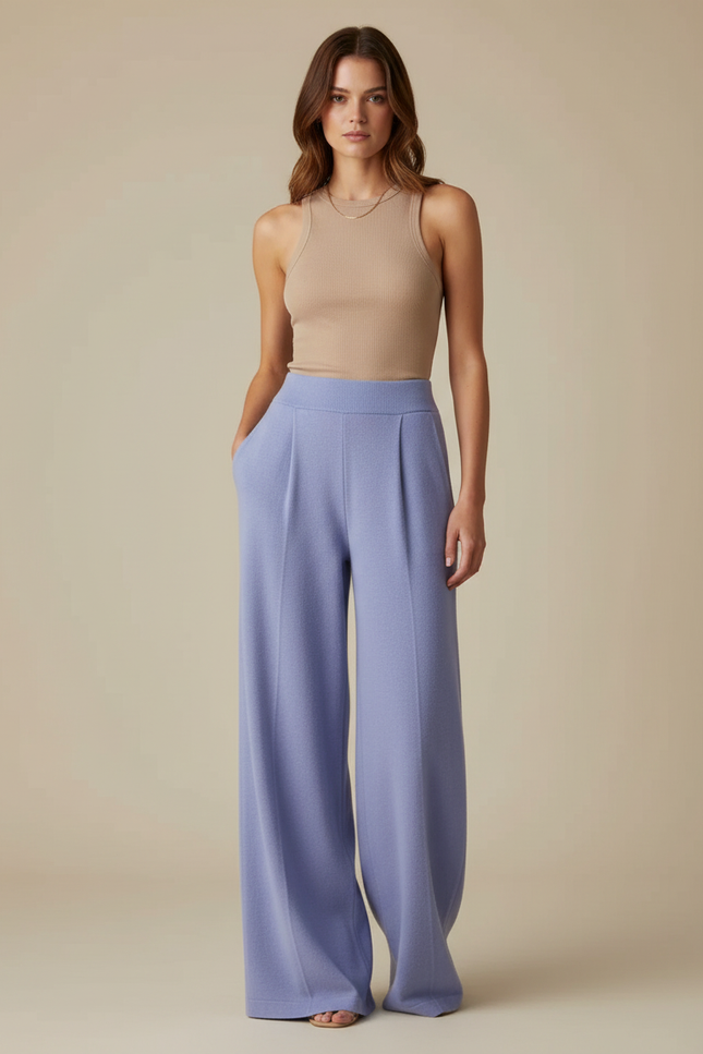 Pantalon Fluide Bleu Ample Tricot Confortable Femme - Violet Maille