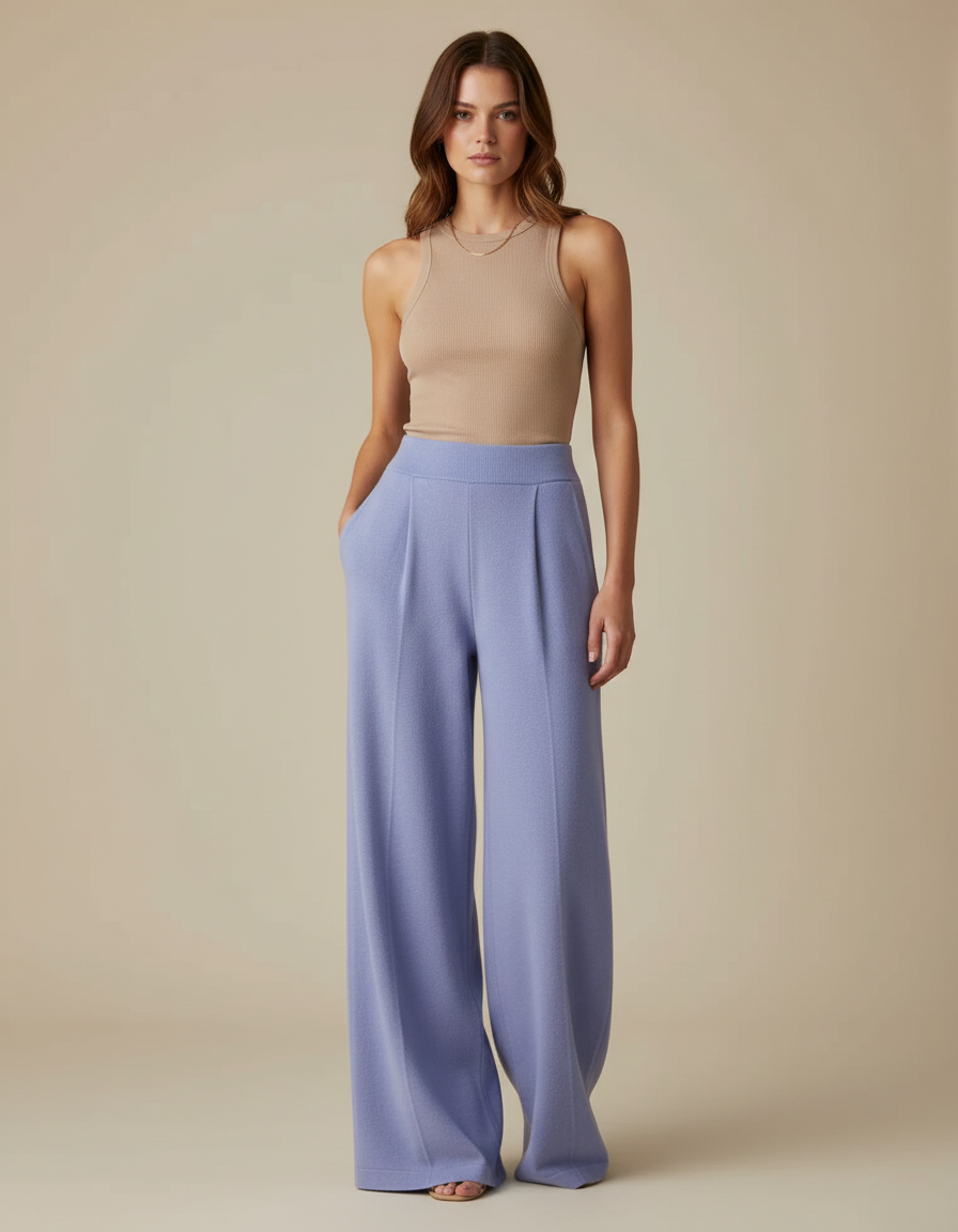 Pantalon Fluide Bleu Ample Tricot Confortable Femme - Violet Maille