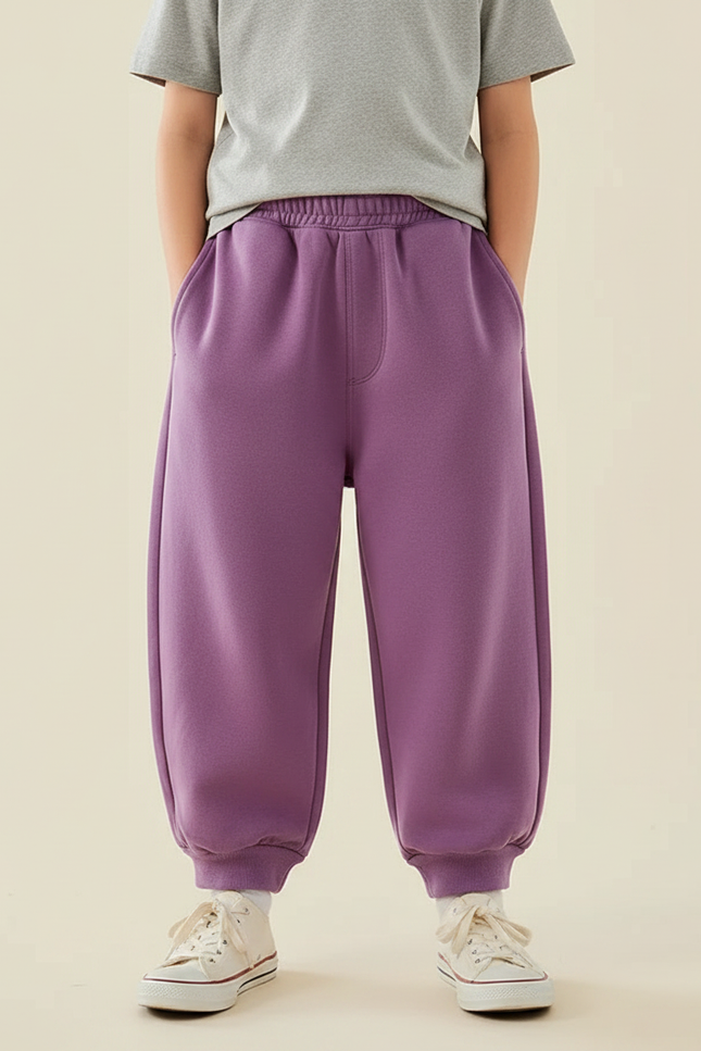 Pantalon Fluide Violet Ample Coton Décontracté Enfant - Molleton