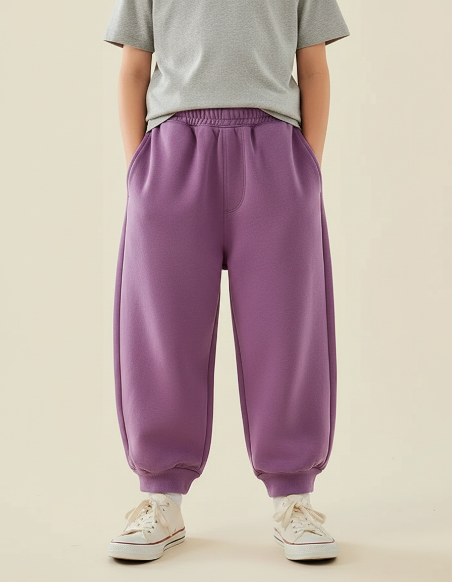 Pantalon Fluide Violet Ample Coton Décontracté Enfant - Molleton